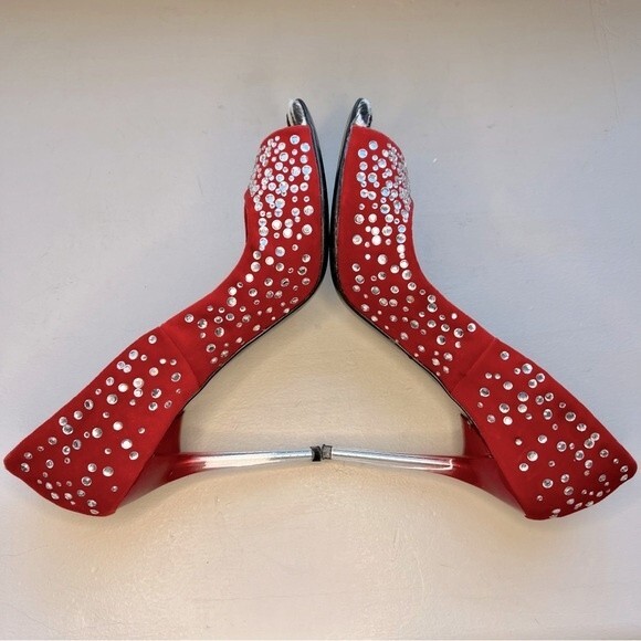 Roberto Botticelli Red Velvet & Rhinestone Heels Zebra Print EU 38 US 7.5 - 8 - Picture 6 of 15